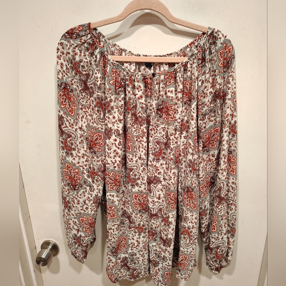 Chaps Women's Multicolor Paisley Chiffon Peasant Top Sz 1X Casual Career Boho